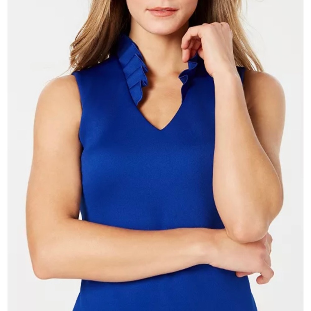 Calvin Klein Blue Ruffle V Neck Dress